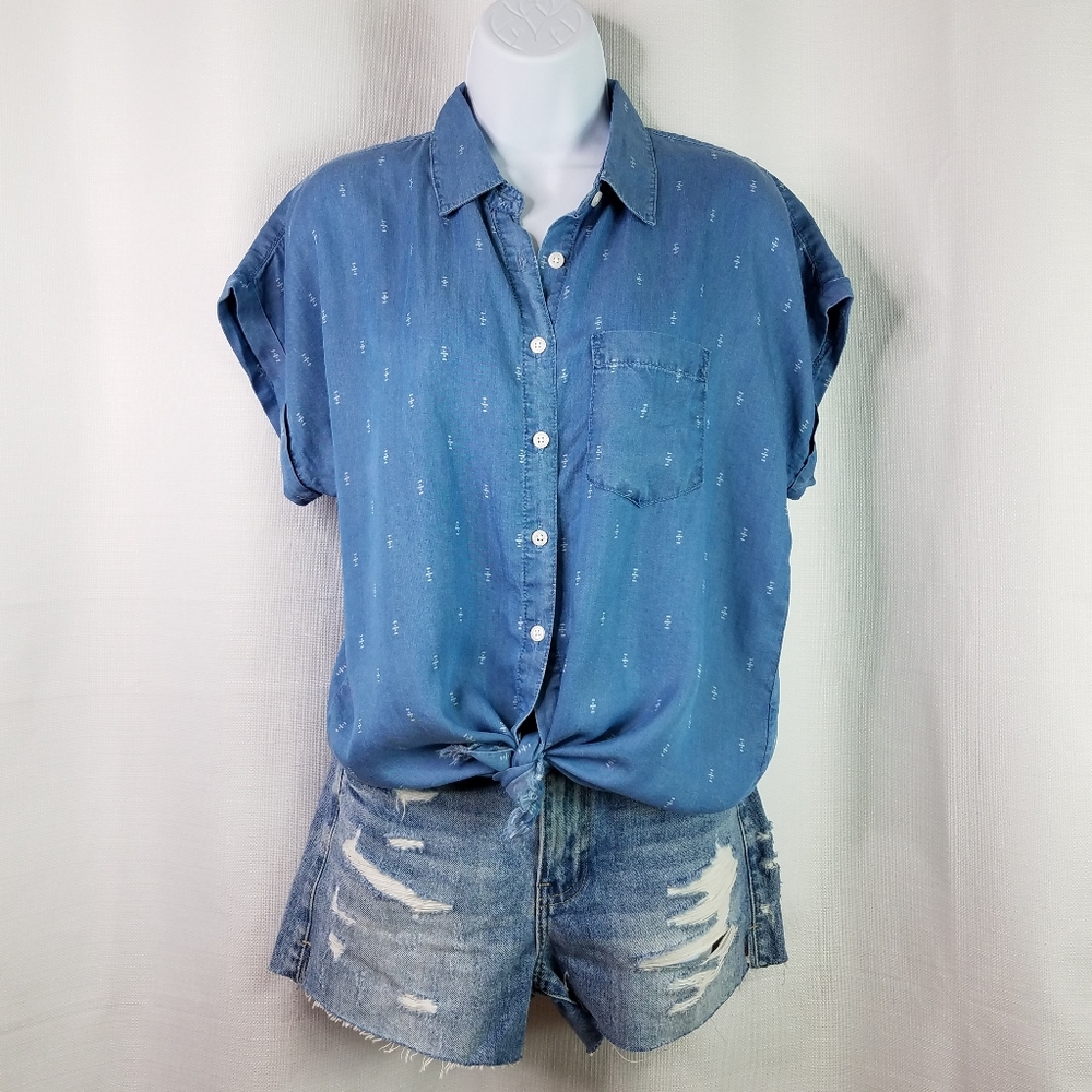 Thread & Supply frayed hem chambray shirt